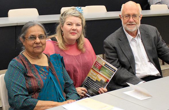 L_R: Ms Ela Gandhi; Dr Lynda Blanchard from the Centre; Professor Jim Ife, inaugural Chair of the Centre for Human Rights Education