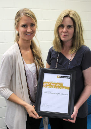 Lisa Hartley and Mary Anne Kenny with the Pro-Vice Chancellor's Award 2012